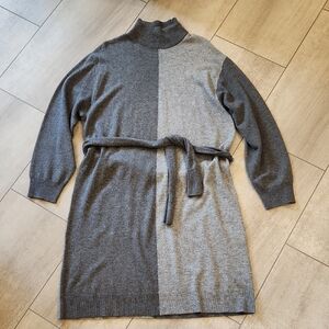 Halston Sweater Dress Gray Colorblock Knit Wool & Cashmere Long Sleeve Womens XL